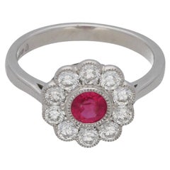 Ruby and Diamond Cluster Engagement / Cocktail Ring in 18 Karat White Gold