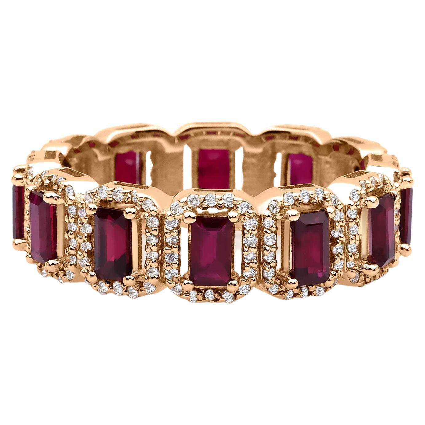 Ruby and Diamond Cluster Eternity Band For Sale