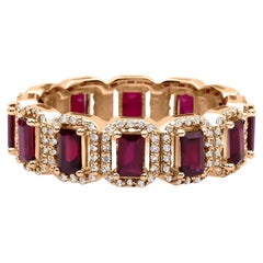 Customizable Stacked Half Eternity Band Ring with Pave Set Ruby and ...