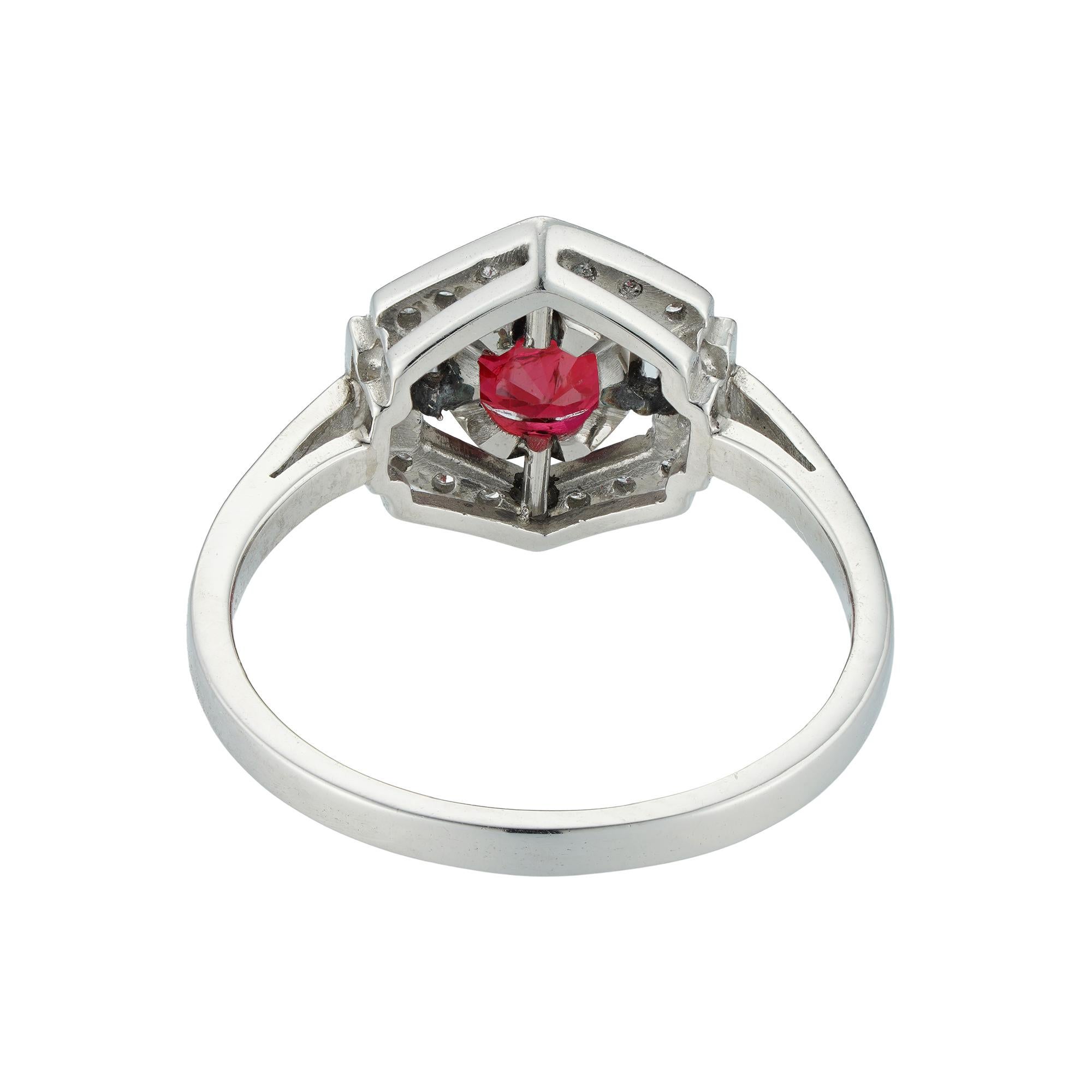 Modern Ruby and Diamond Cluster Hexagonal Ring