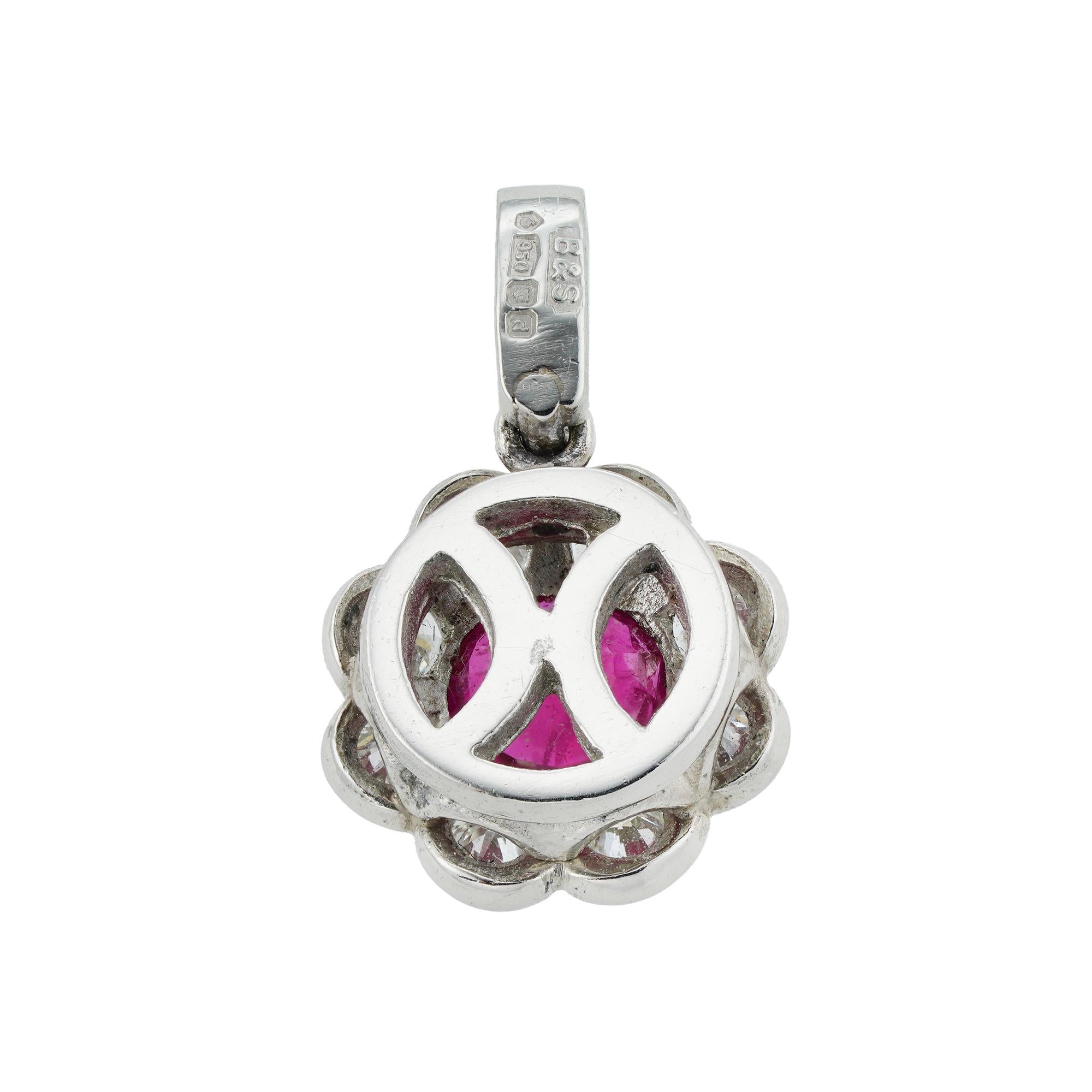 Modern Ruby and Diamond Cluster Pendant