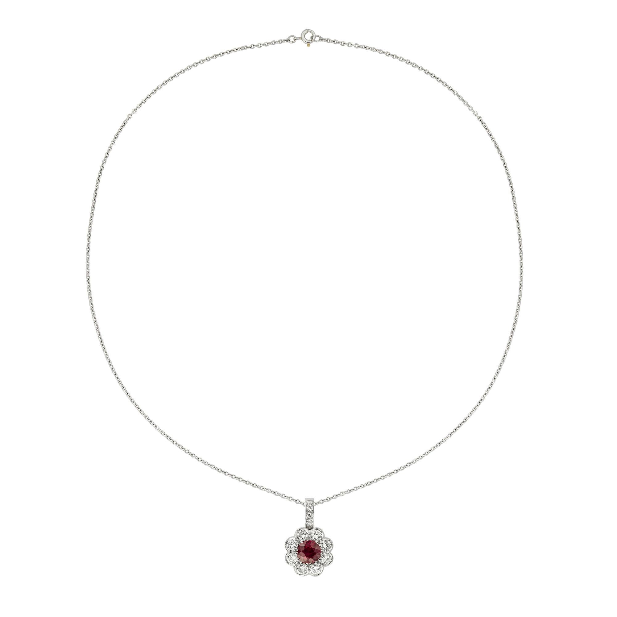 Round Cut Ruby and Diamond Cluster Pendant