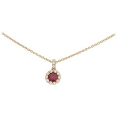 Ruby and Diamond Cluster Pendant in 18 Karat Yellow Gold
