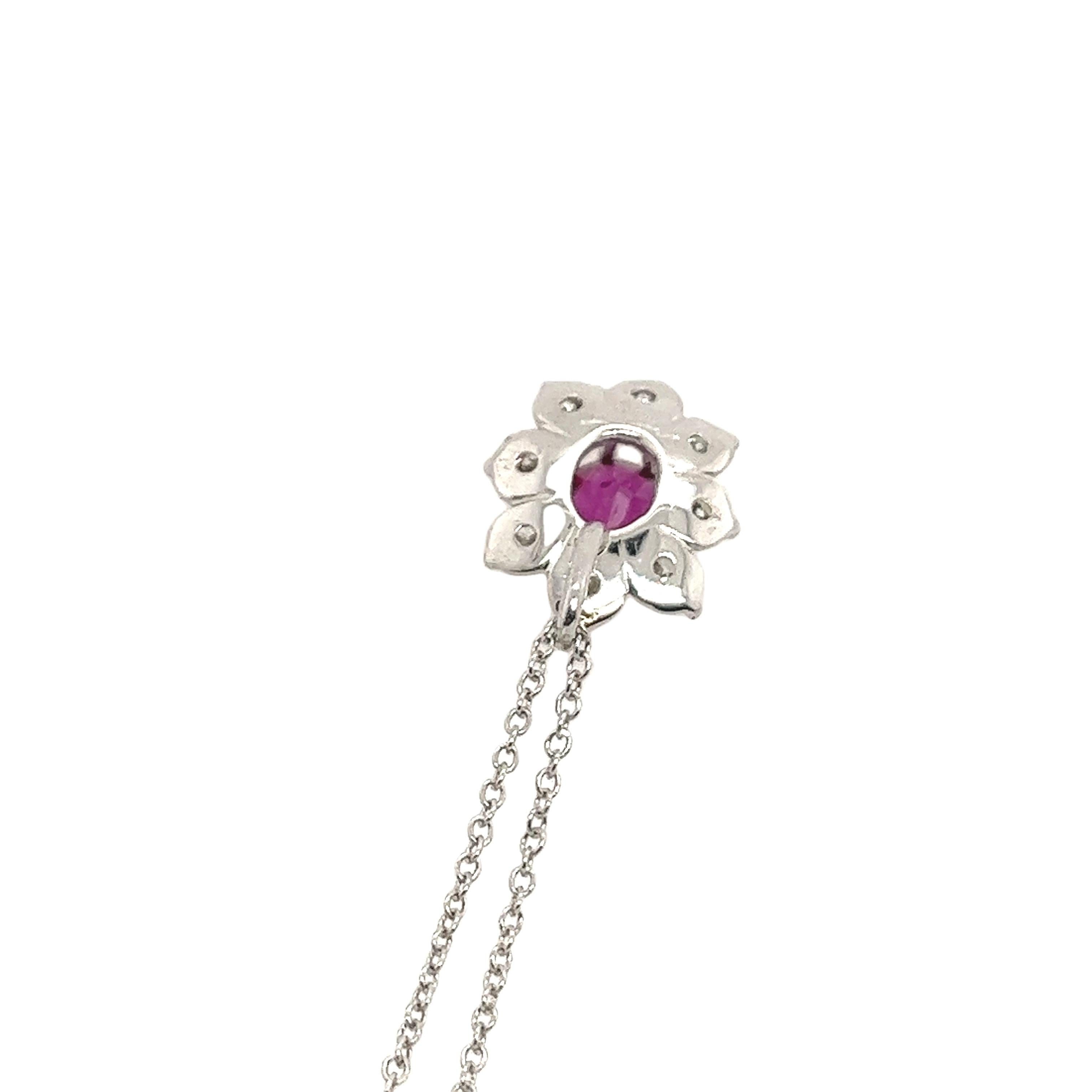 Round Cut Ruby and Diamond Cluster Pendant Set In 18ct White Gold For Sale