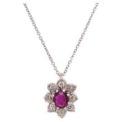 Ruby and Diamond Cluster Pendant Set In 18ct White Gold