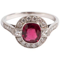 Ruby and Diamond Cluster Ring '1.07 Carat' Platinum Band, with Certificate
