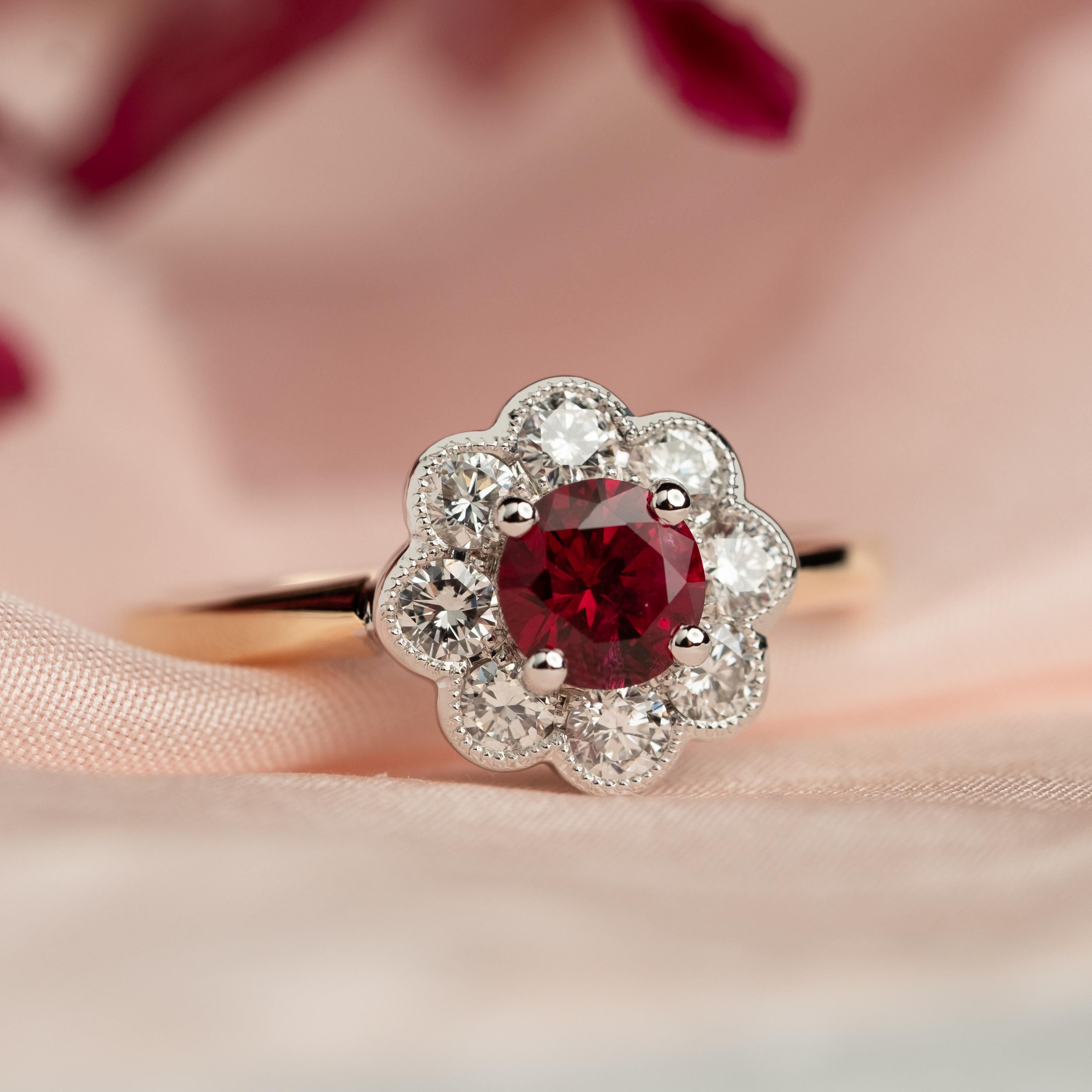 Late Victorian Ruby and Diamond Cluster Ring For Sale