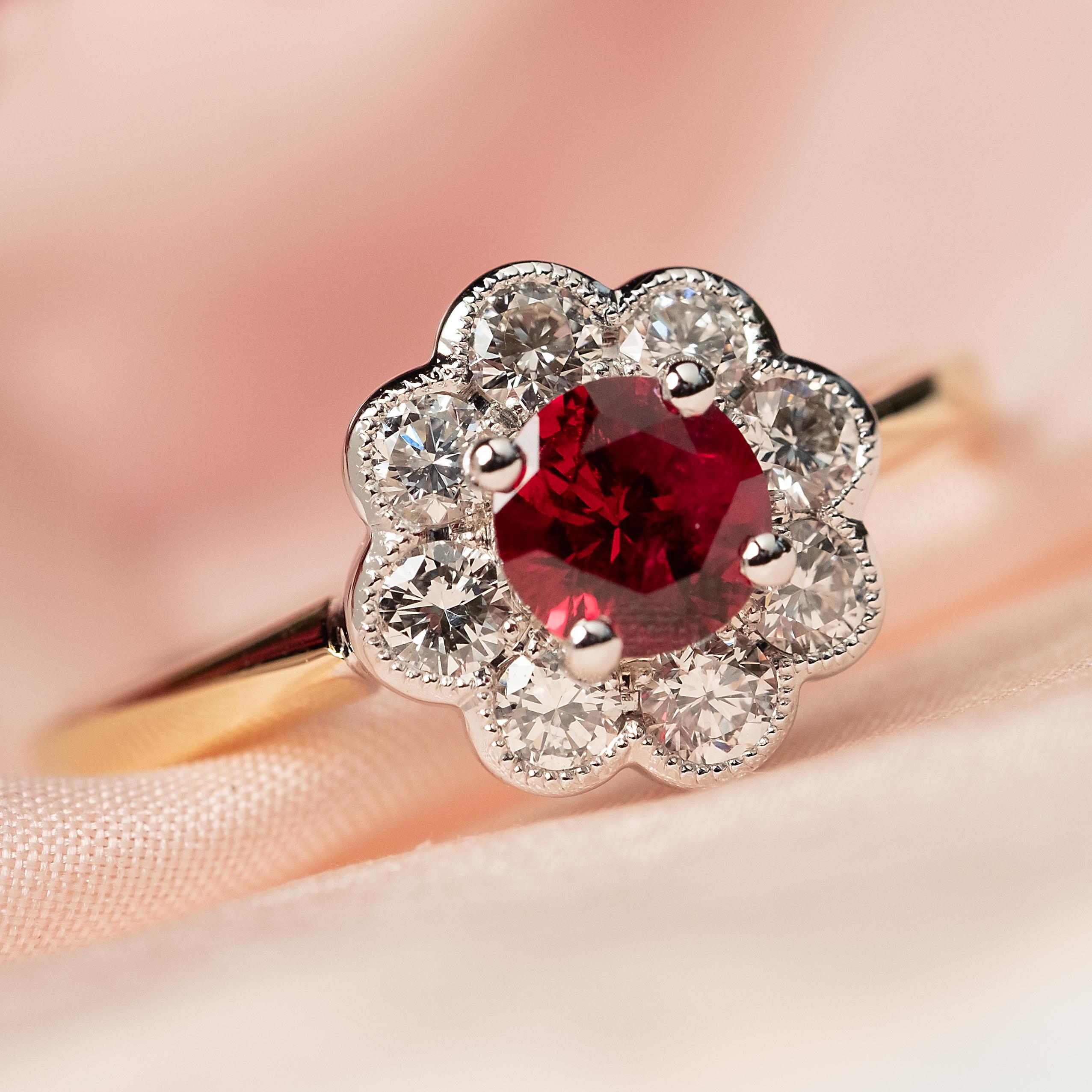 Ruby and Diamond Cluster Ring In New Condition In Kilkenny, IE
