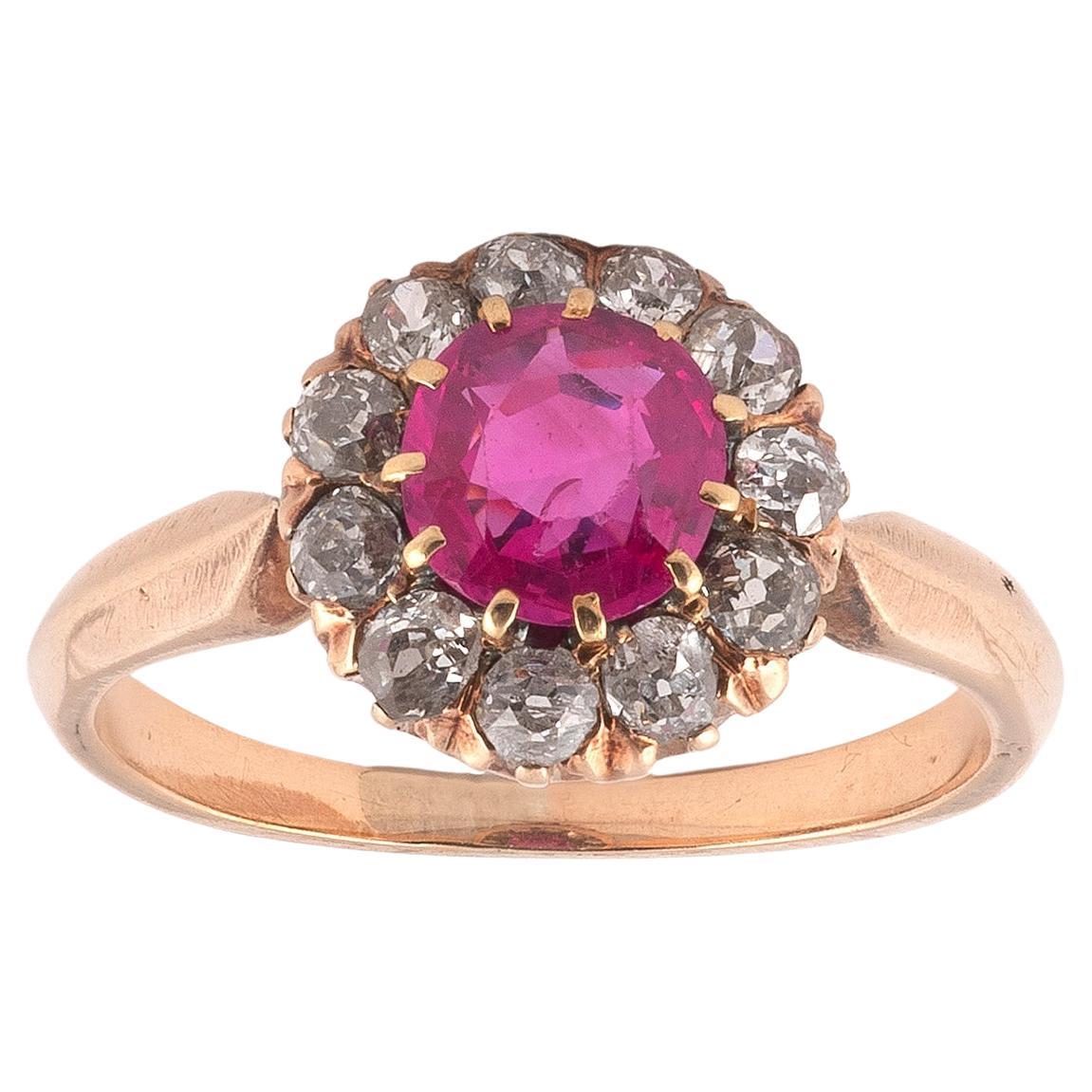 Early 20th Century Ruby and Diamond Cluster Ring