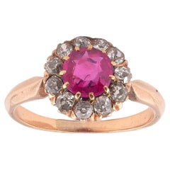 Antique Early 20th Century Ruby and Diamond Cluster Ring
