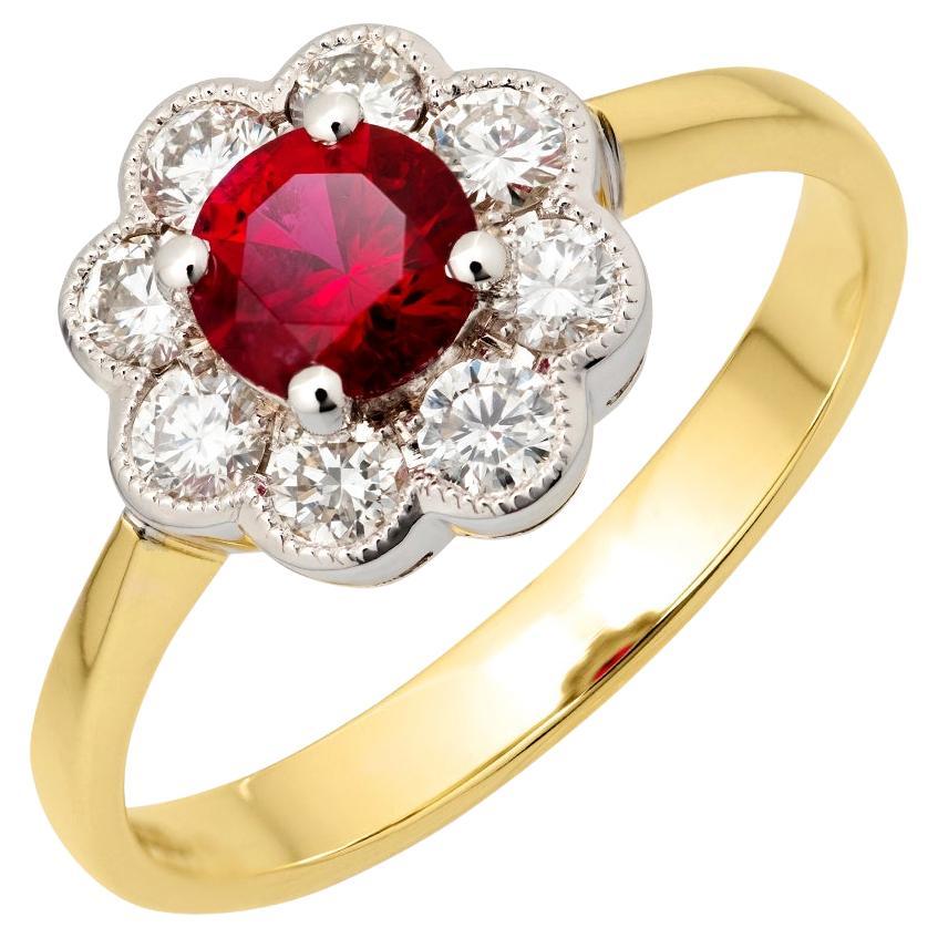 Ruby and Diamond Cluster Ring For Sale