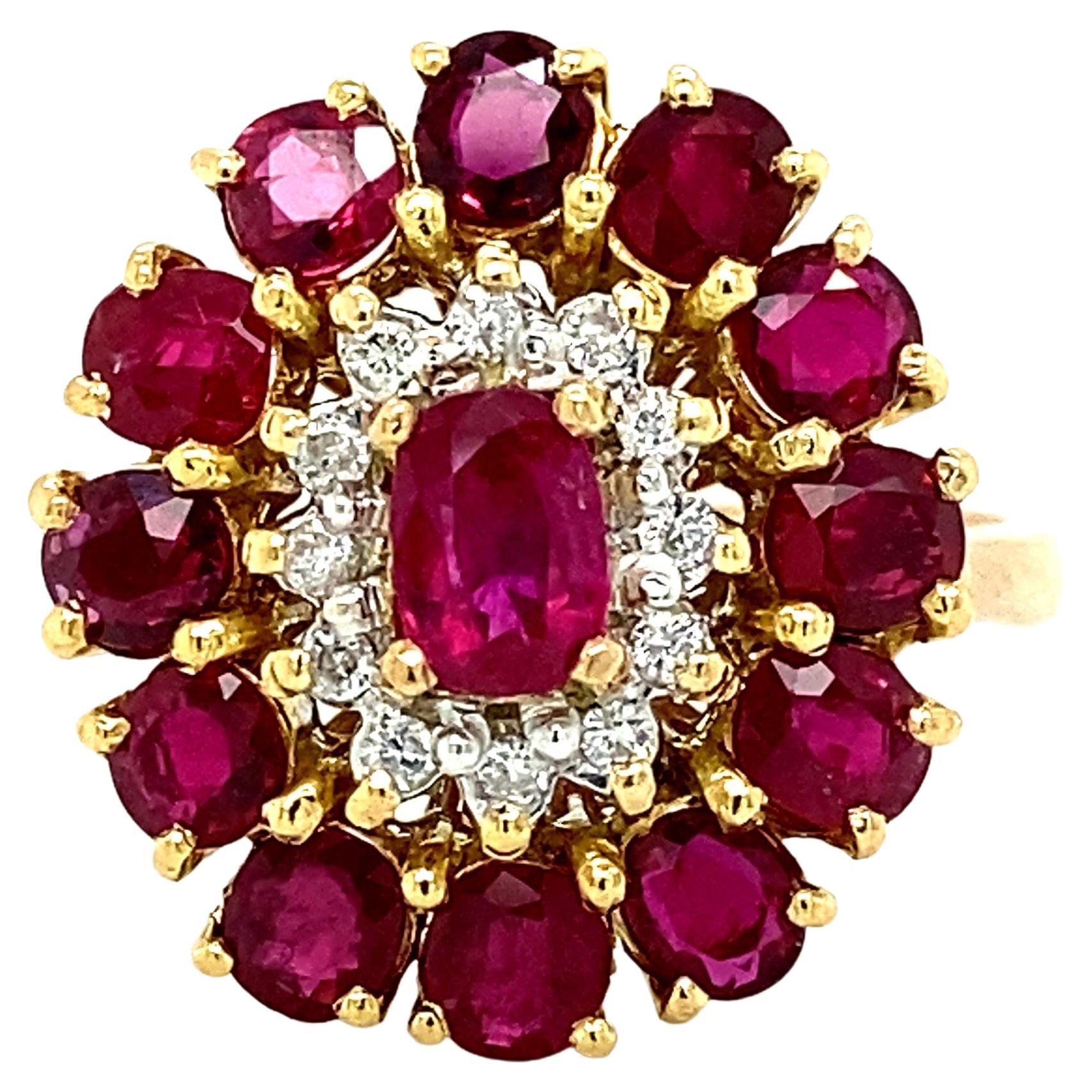 Ruby and Diamond Cluster Ring in 14 Karat Gold at 1stDibs