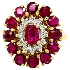 Ruby and Diamond Cluster Ring in 14 Karat Gold