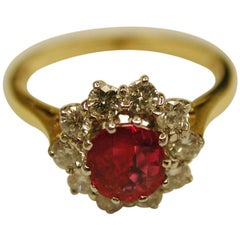 Ruby and Diamond Cluster Ring Set in 18 Carat, Dated 1990, London Assay