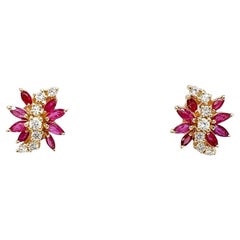 Vintage Ruby and Diamond Cluster Stud Earrings