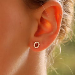 Ruby and Diamond Cluster Stud Earrings Set in 18 Karat White Gold