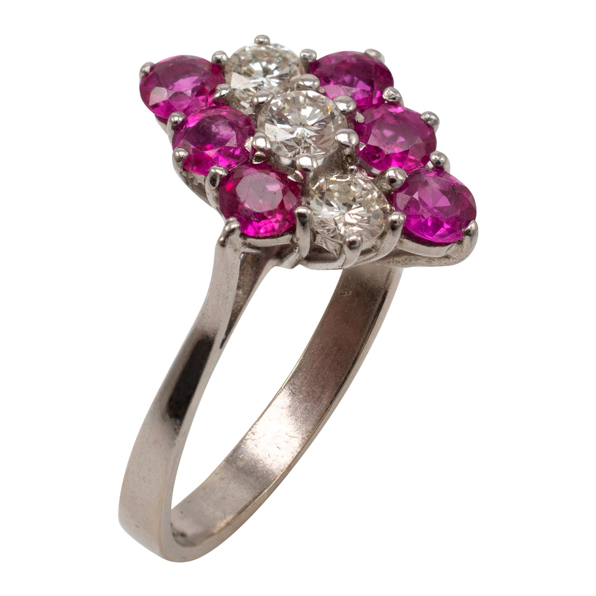 Pink Rubellite Tourmaline Diamond Cocktail Ring, 18 Karat White Gold For Sale