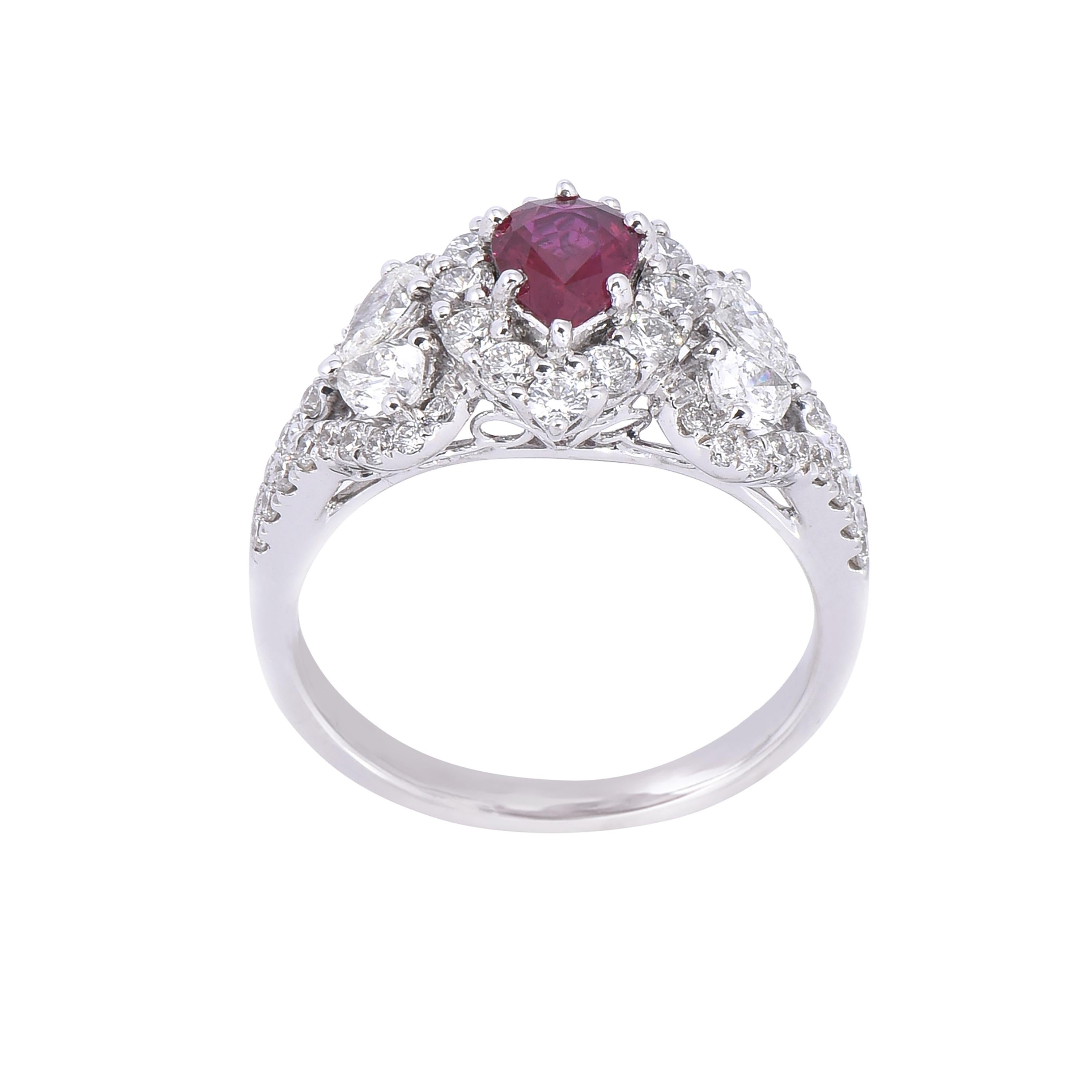 Modern Laviere Ruby and Diamond Cocktail Ring For Sale