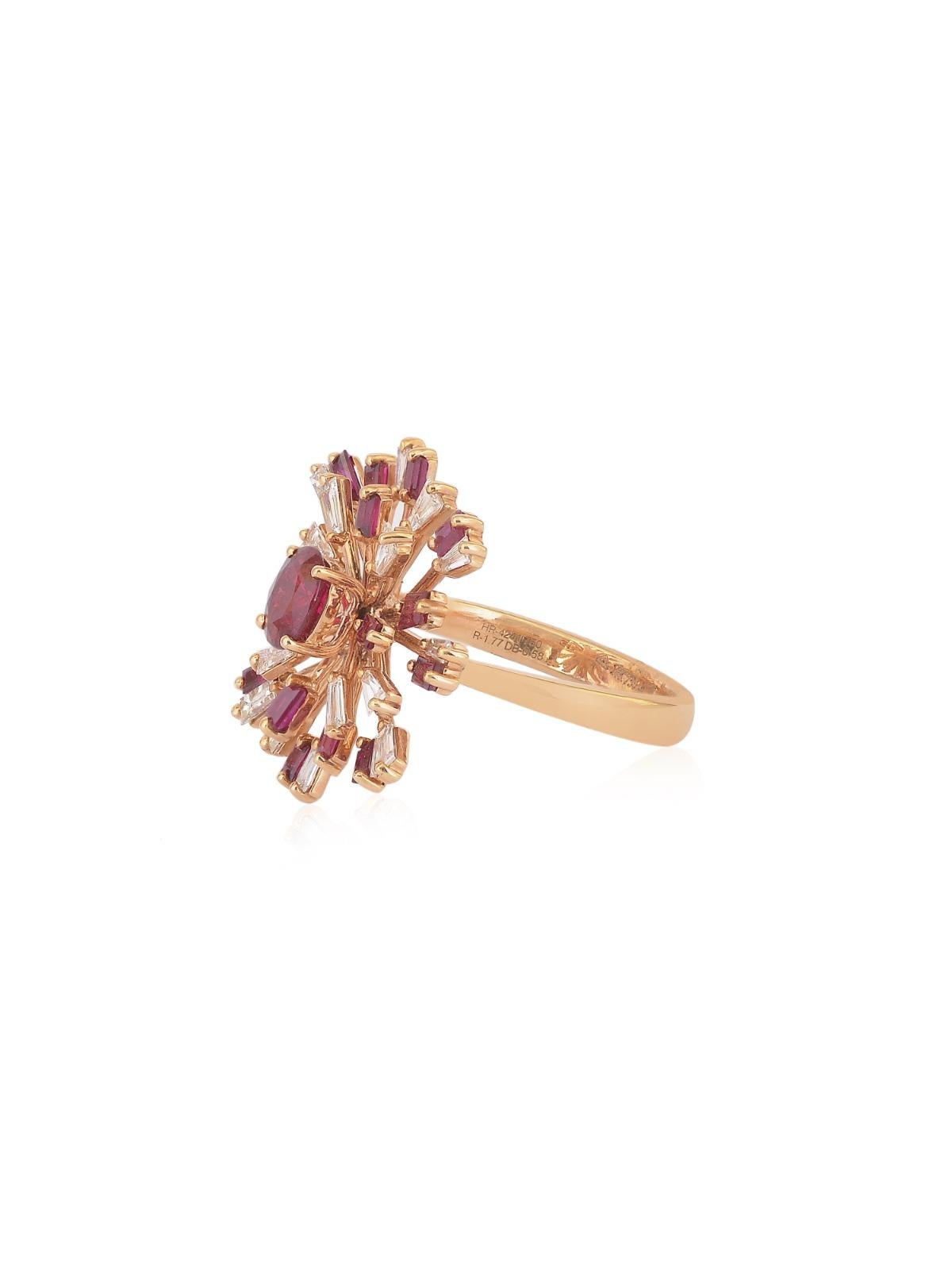 Oval Cut Ruby and Diamond Cocktail Ring in 18k Gold For Sale
