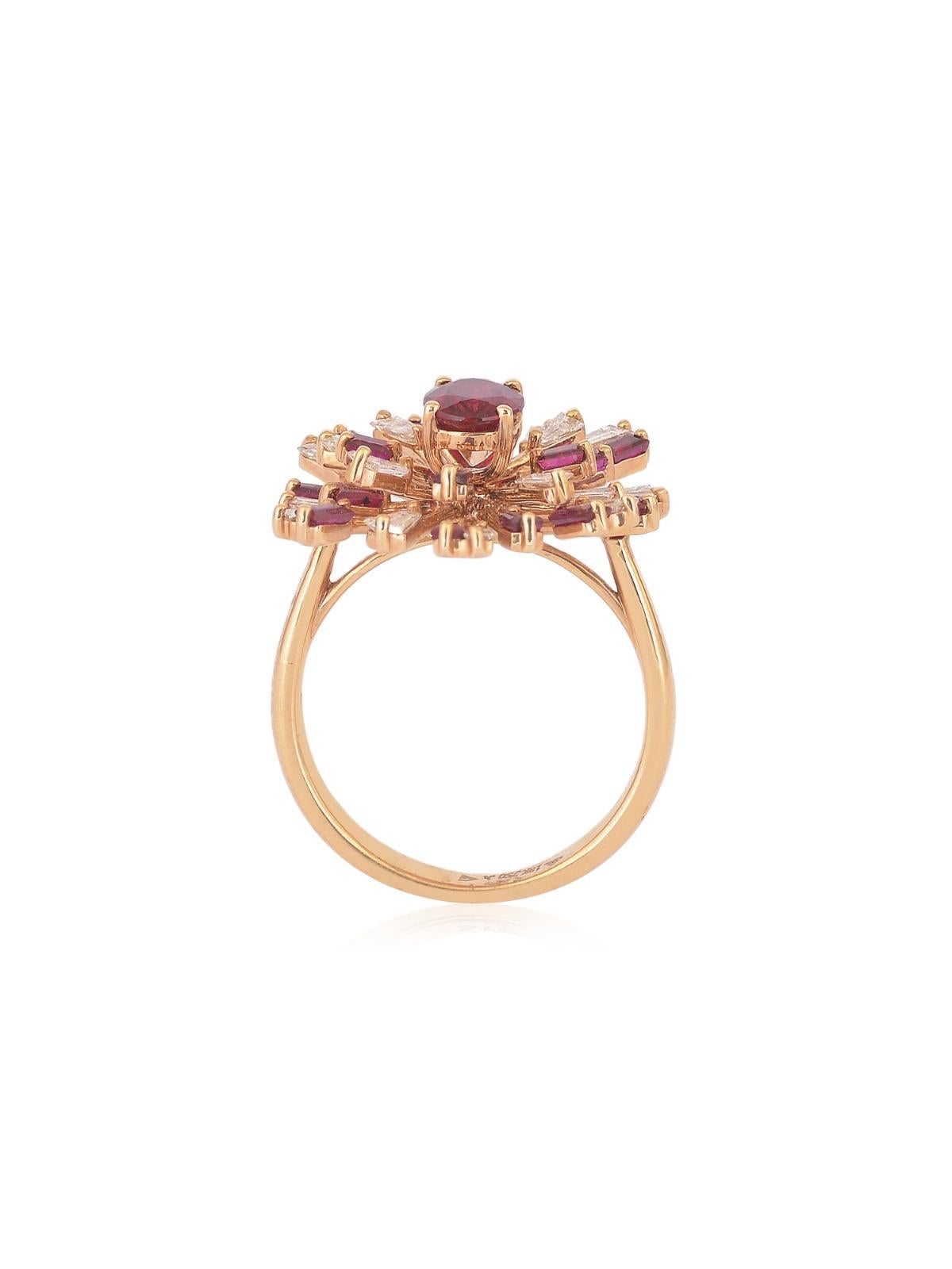 Women's Ruby and Diamond Cocktail Ring in 18k Gold For Sale