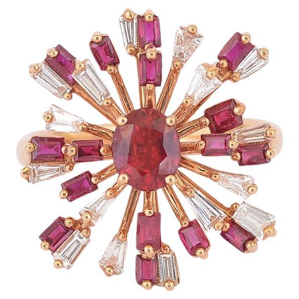 Ruby and Diamond Cocktail Ring in 18k Gold For Sale