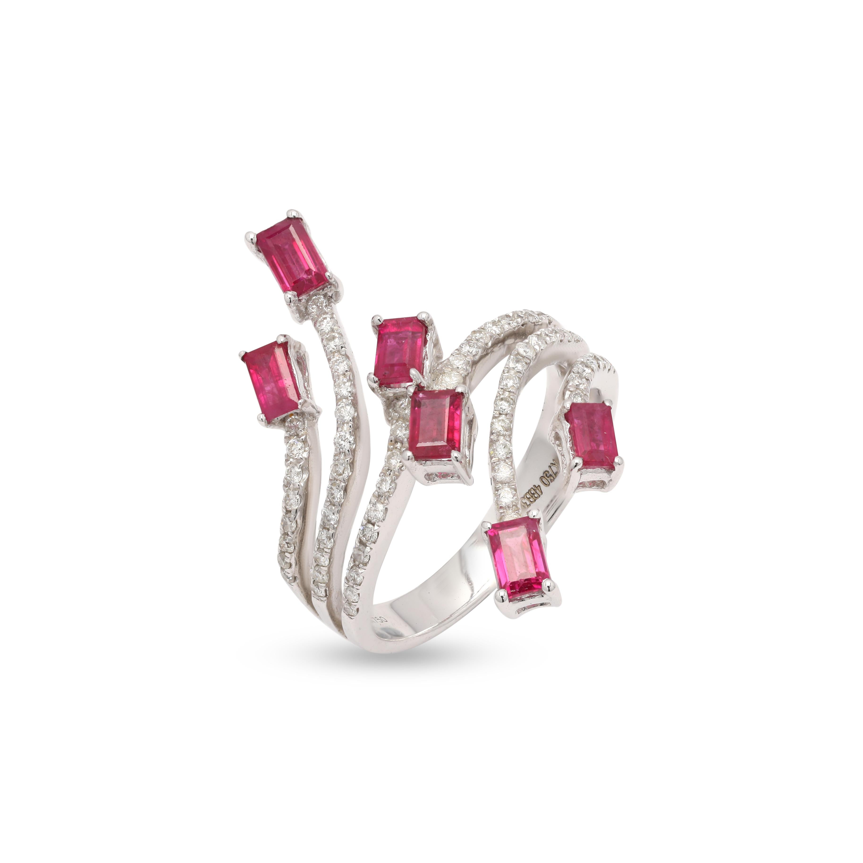 For Sale:  Ruby and Diamond Cocktail Ring in 18K White Gold  3