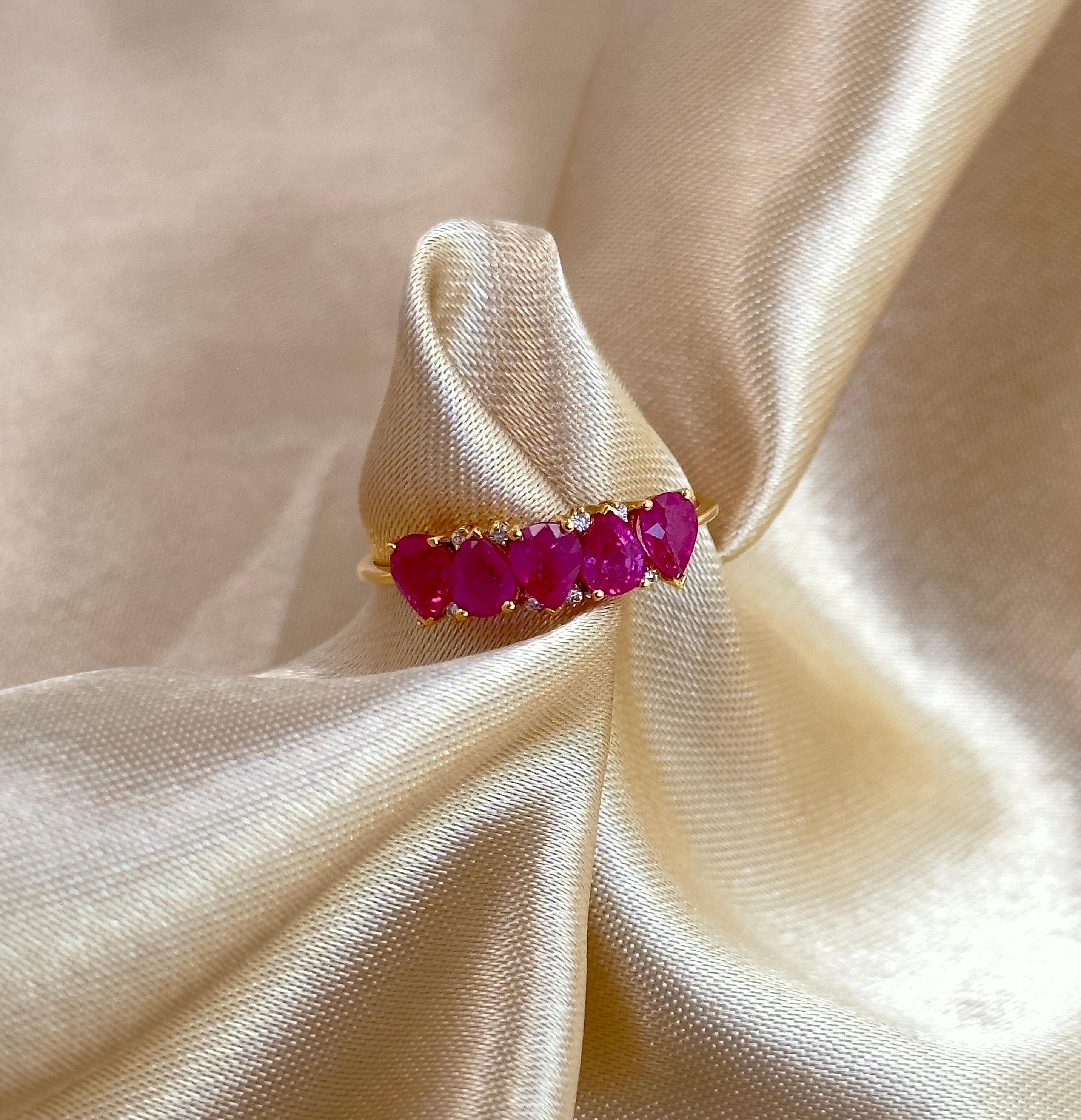 Ruby and Diamond Cocktail Ring, Natural Rubies Statement Ring in Solid Gold 18k 5