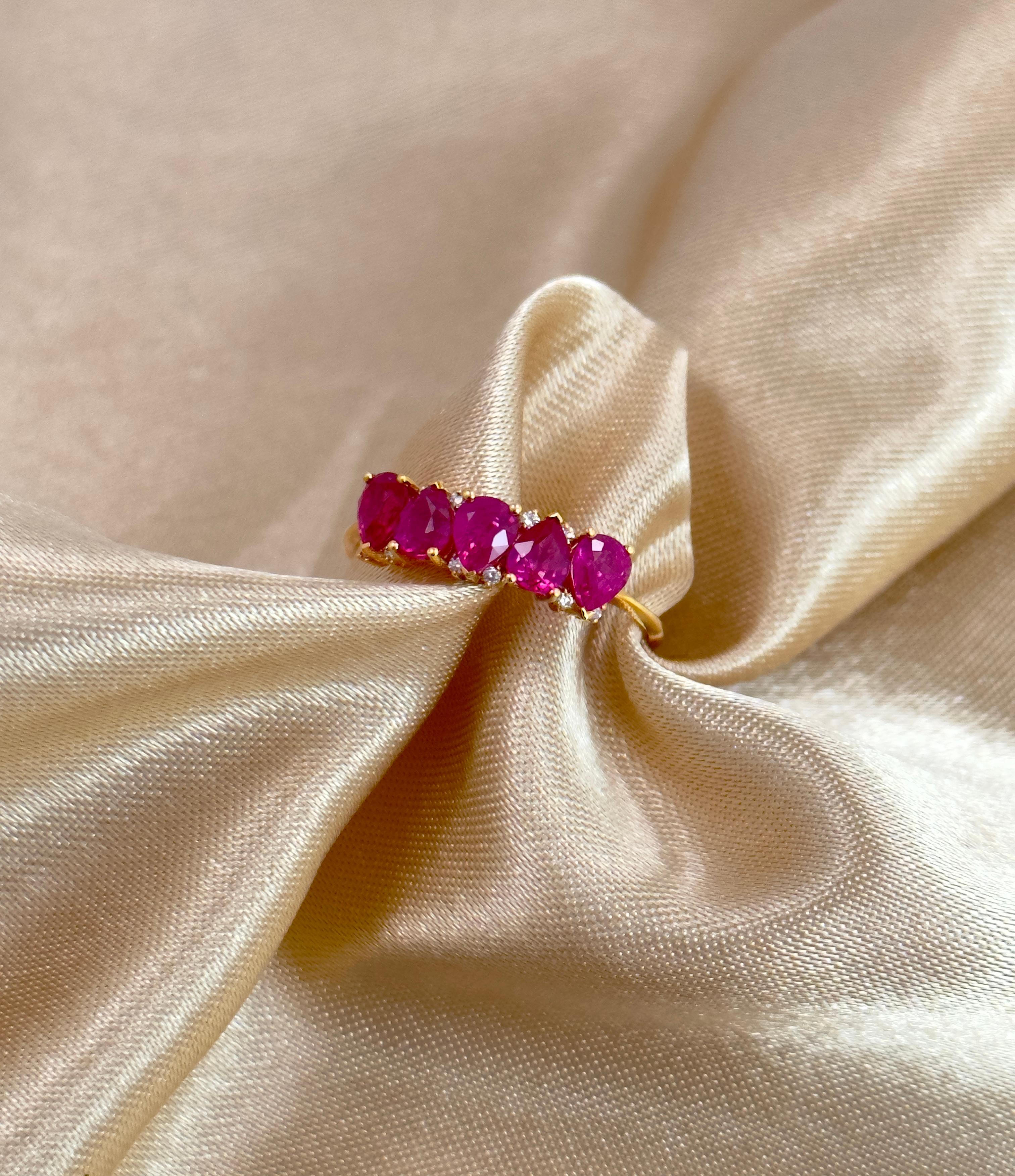 Women's or Men's Ruby and Diamond Cocktail Ring, Natural Rubies Statement Ring in Solid Gold 18k