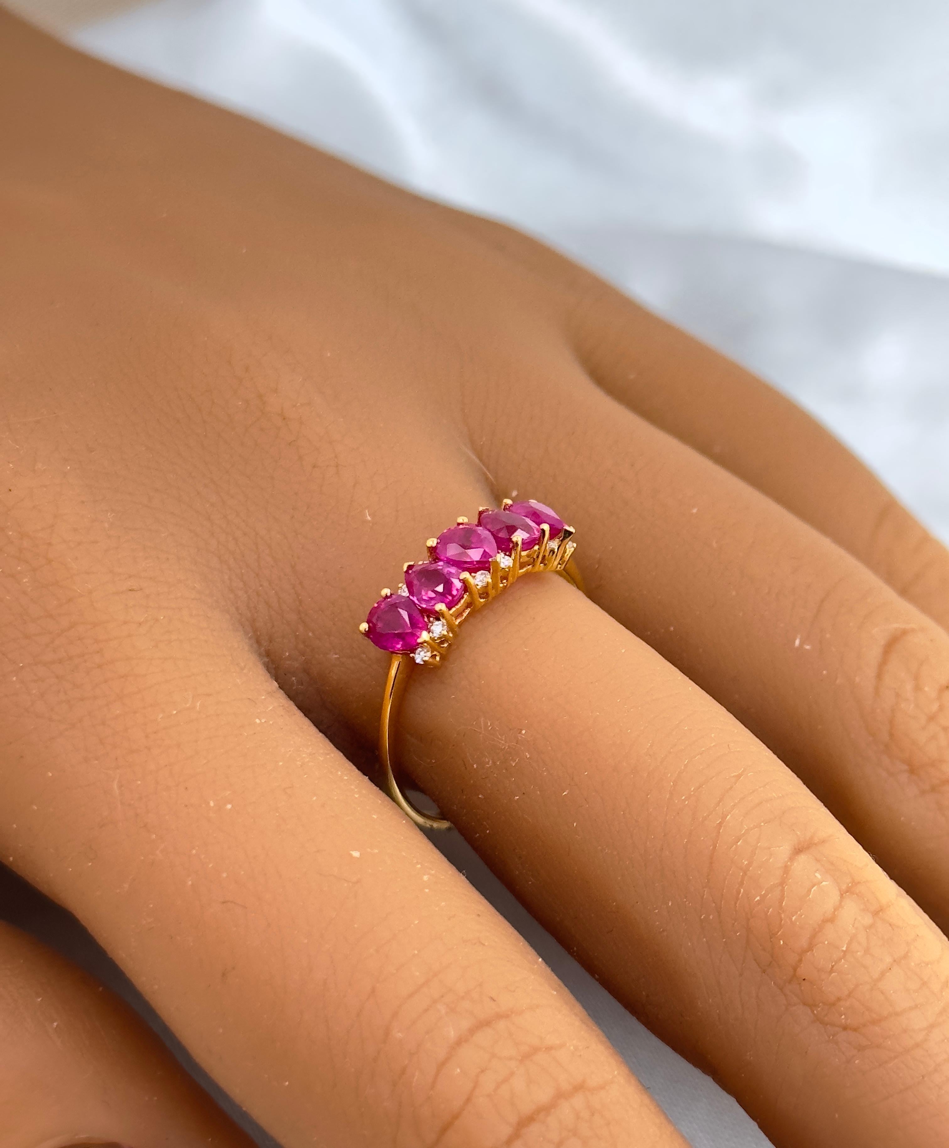 Ruby and Diamond Cocktail Ring, Natural Rubies Statement Ring in Solid Gold 18k 1