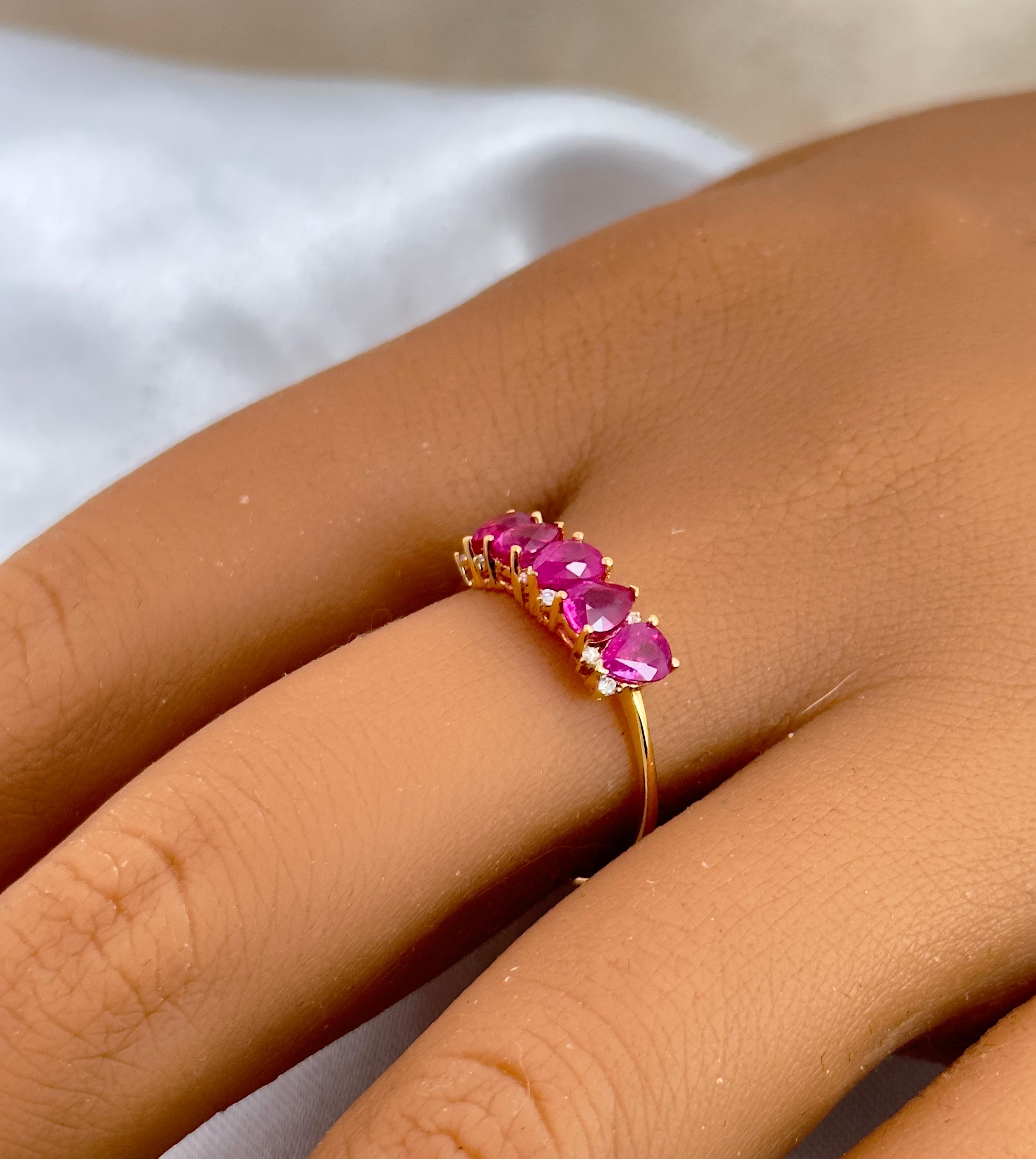 Ruby and Diamond Cocktail Ring, Natural Rubies Statement Ring in Solid Gold 18k 2