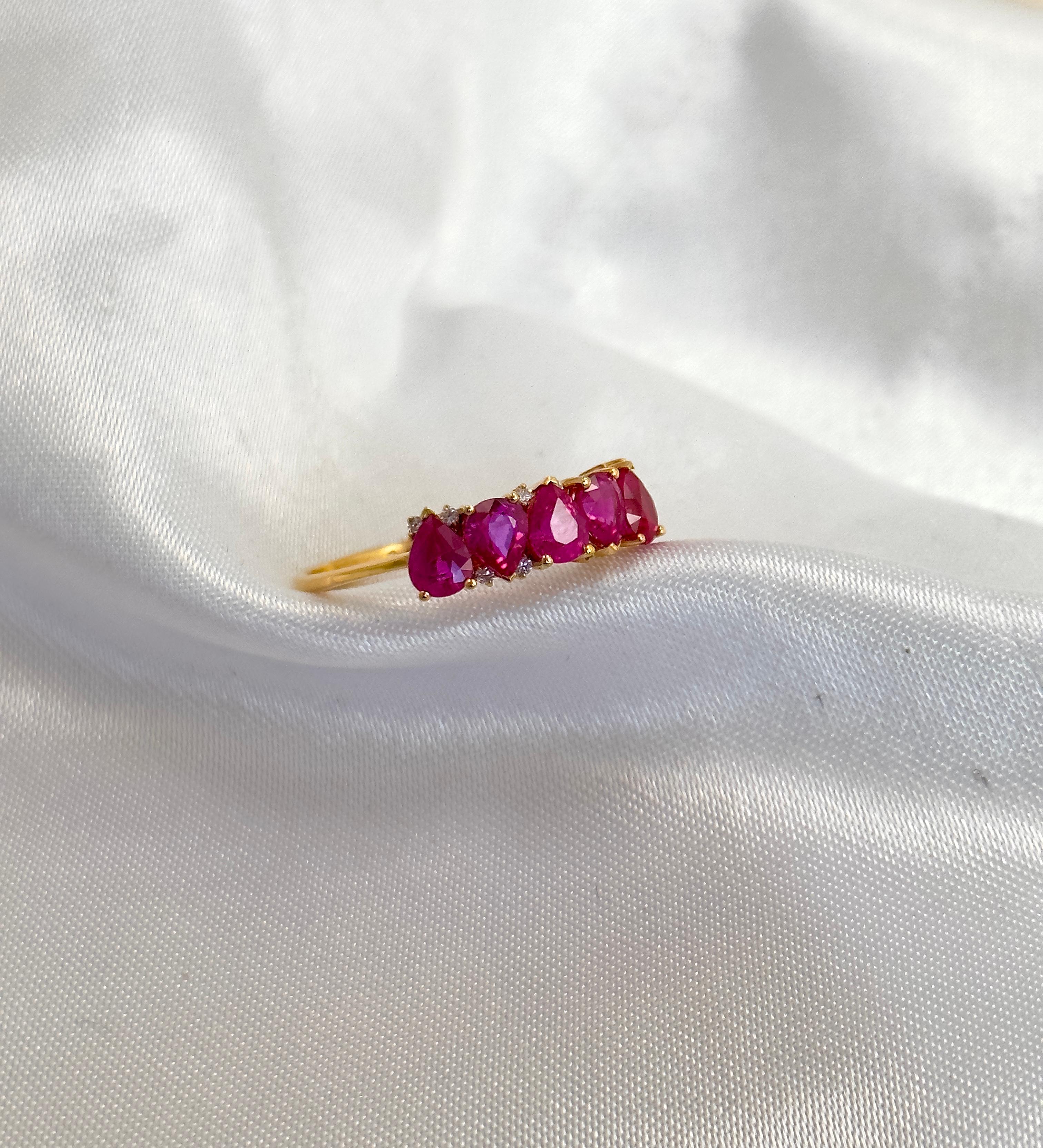 Ruby and Diamond Cocktail Ring, Natural Rubies Statement Ring in Solid Gold 18k 3