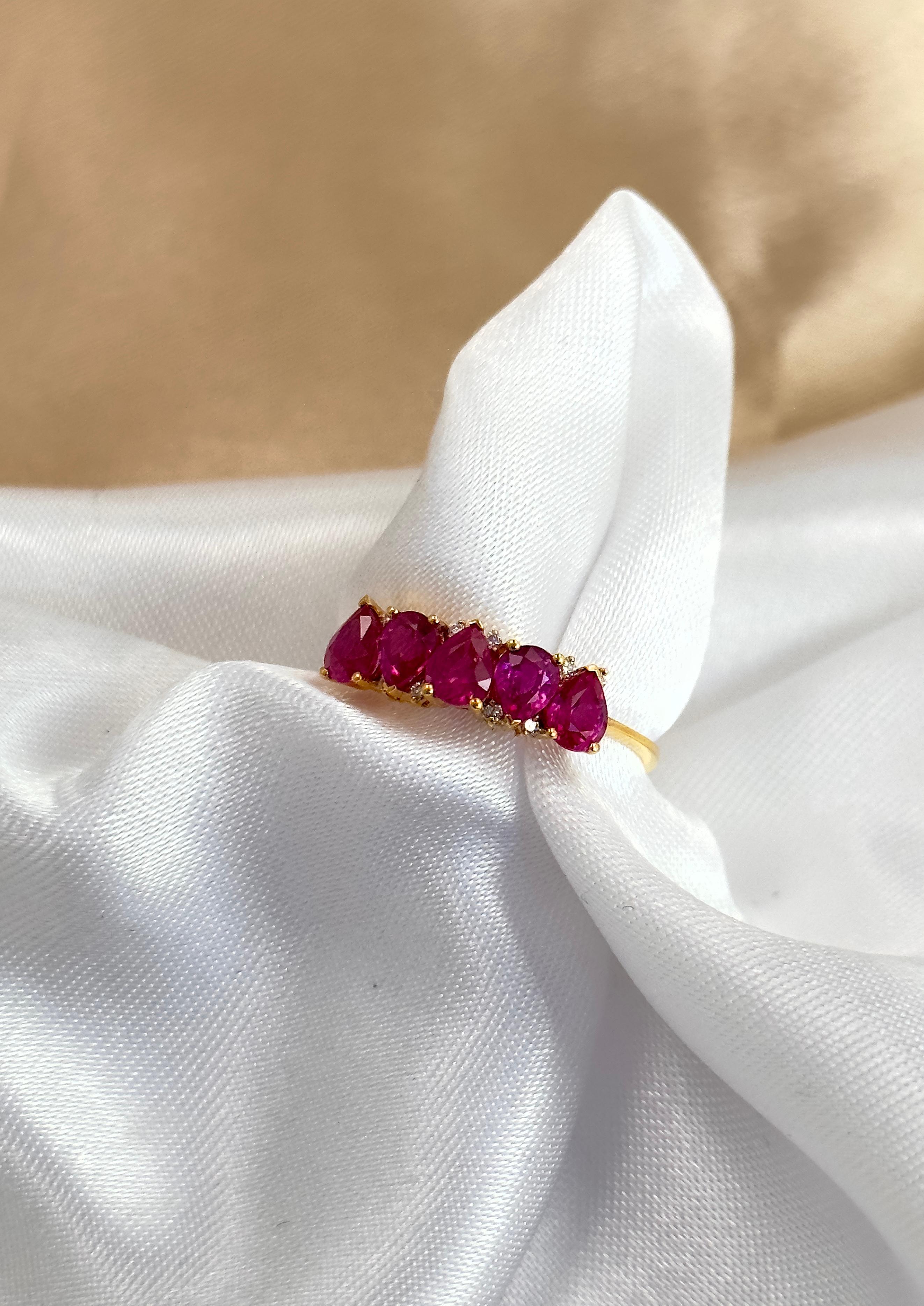 Ruby and Diamond Cocktail Ring, Natural Rubies Statement Ring in Solid Gold 18k 4