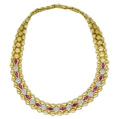 Ruby And Diamond Collar Necklace In 18k Yellow Gold