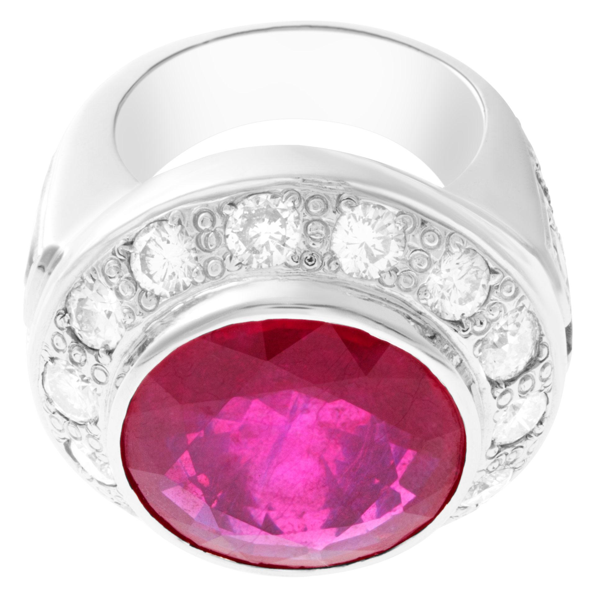 Ruby and Diamond Composite Filled Ring in 18k White Gold Surrounded In Excellent Condition For Sale In Surfside, FL