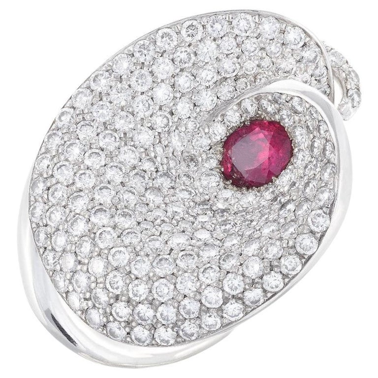 Rosior one-off Ruby and Diamond Cocktail Ring set in White Gold For ...
