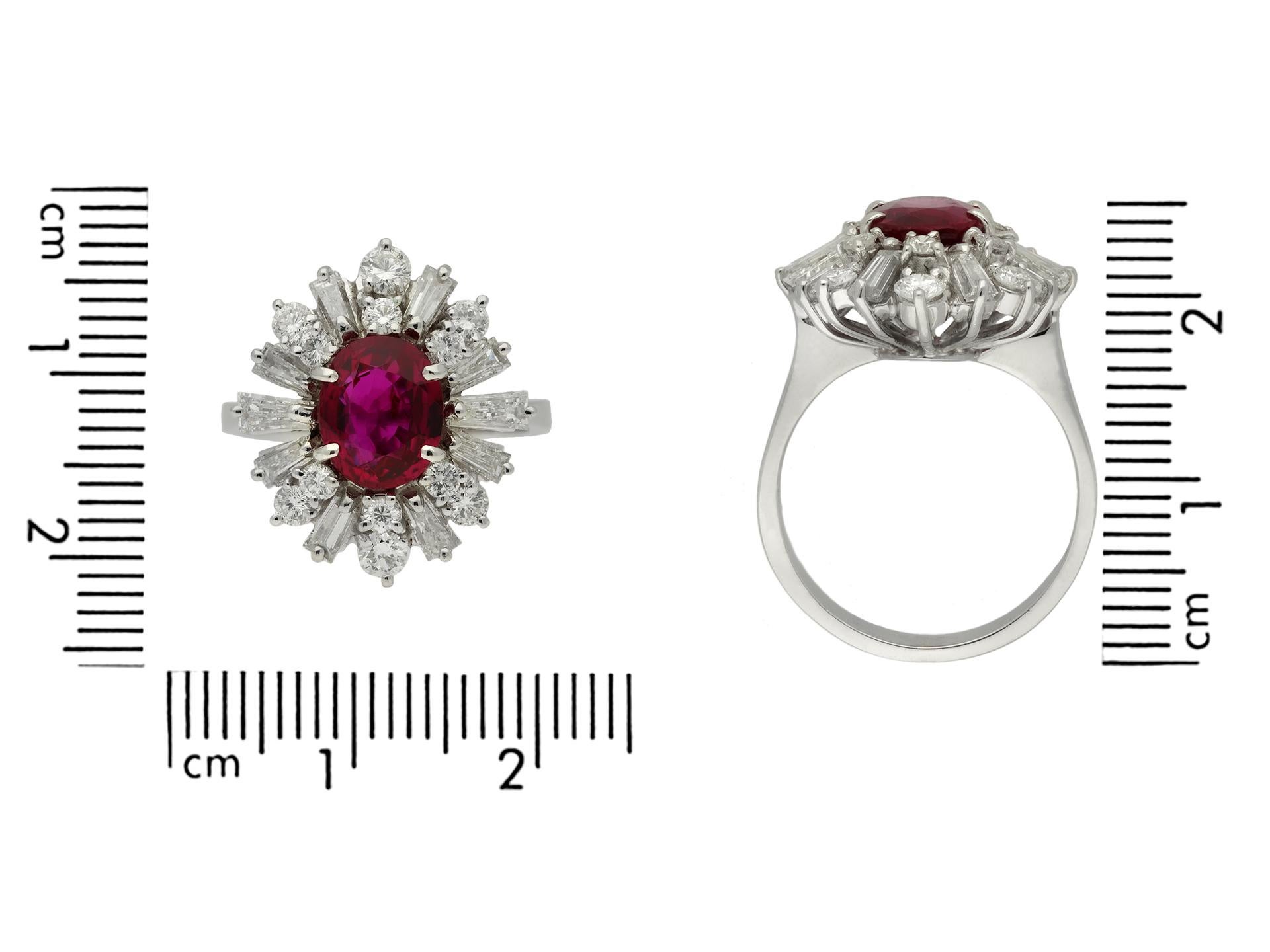Women's or Men's Ruby and Diamond Coronet Cluster Ring, circa 1970 For Sale