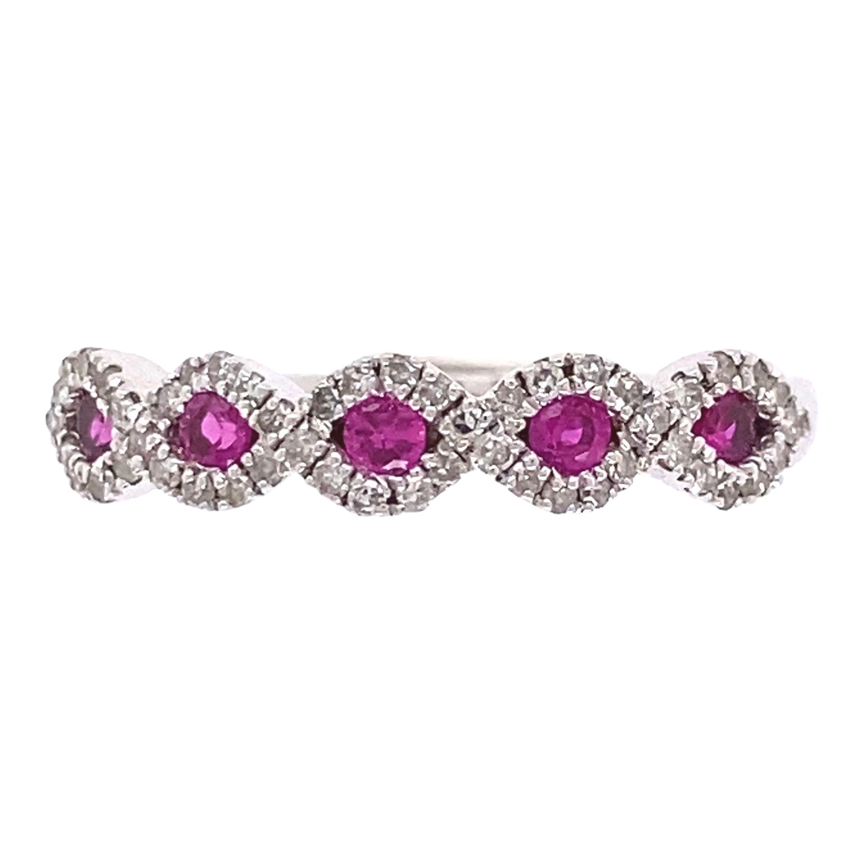 Ruby and Diamond Criss-Cross Gold Band Ring