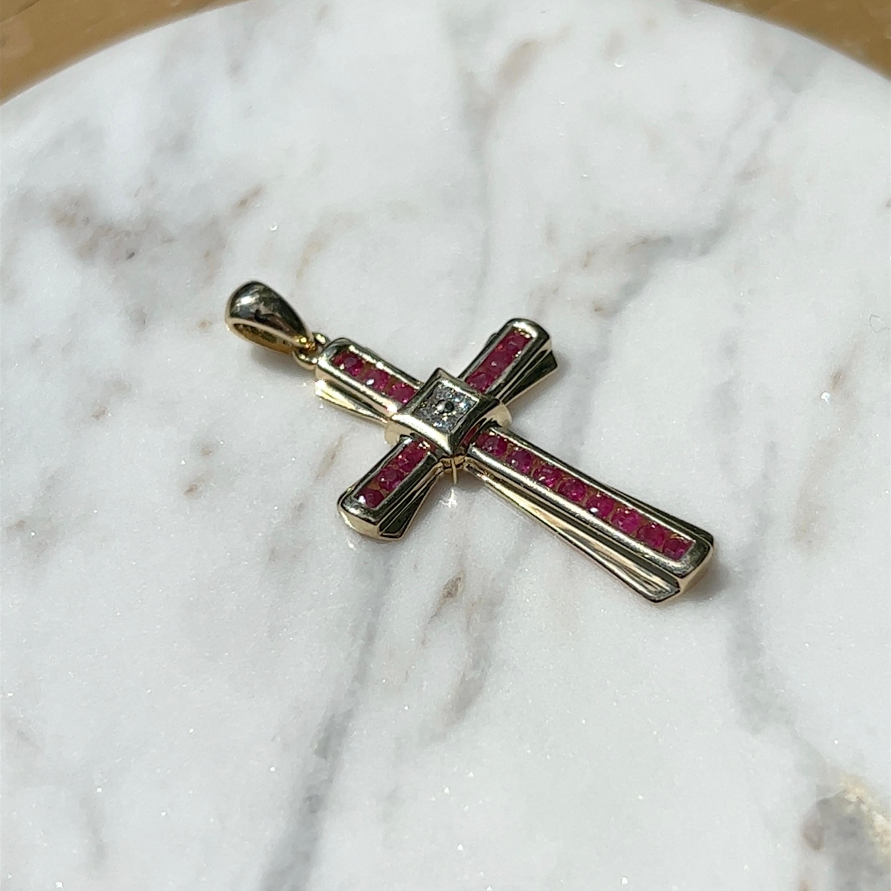 Cross Inside Ruby Ruby and Diamond Cross Pendant in 14K Yellow Gold For Sale at 1stDibs