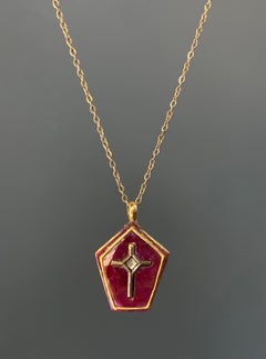 Ruby and Diamond Cross Pendant in 18K Gold