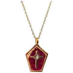 Ruby and Diamond Cross Pendant in 18K Gold