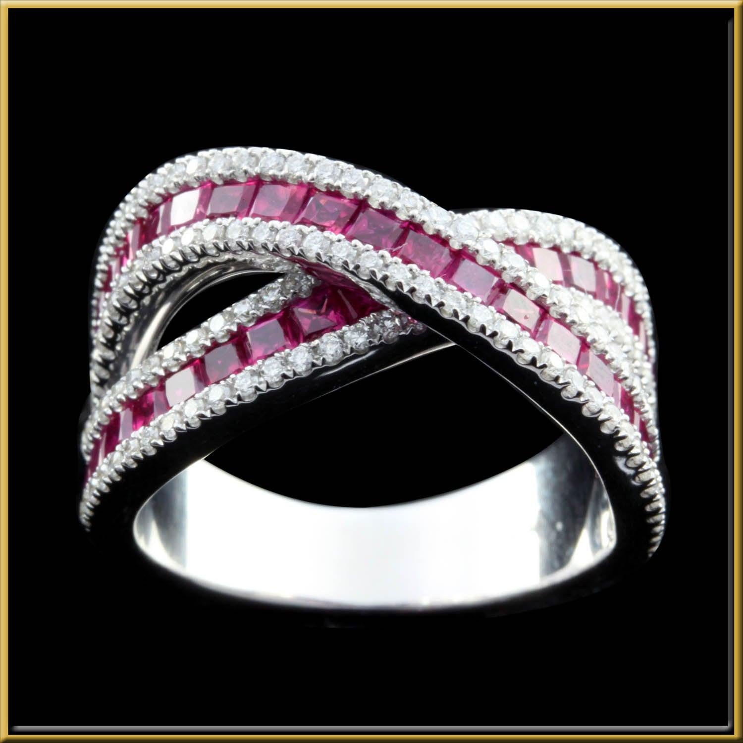 For Sale:  Ruby and Diamond Crossover Ring in 18 Karat Gold 3