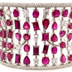 RUCHI Ruby and Diamond White Gold Cuff Bangle Bracelet