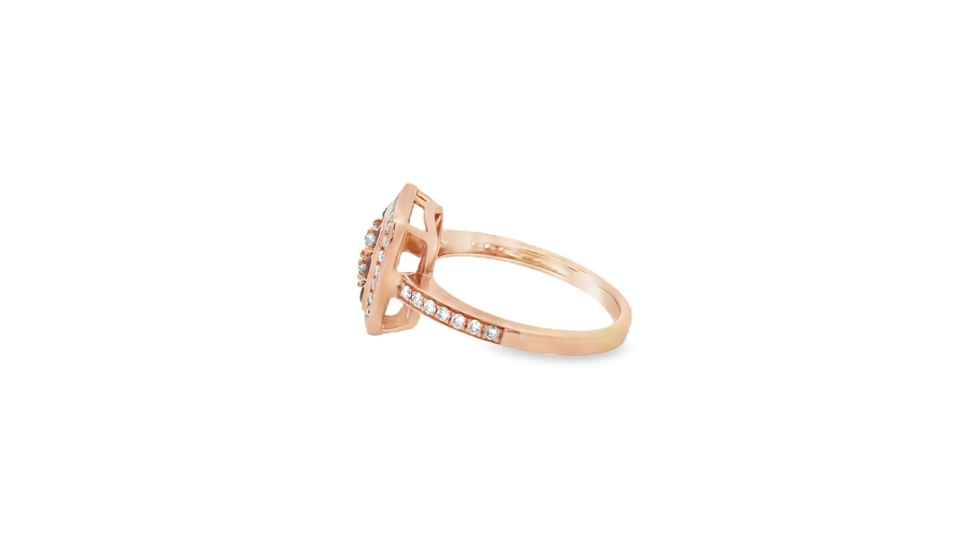 Contemporary Ruby and Diamond Cushion Halo Ring 1.30ct in 14K Rose Gold Size 7 For Sale