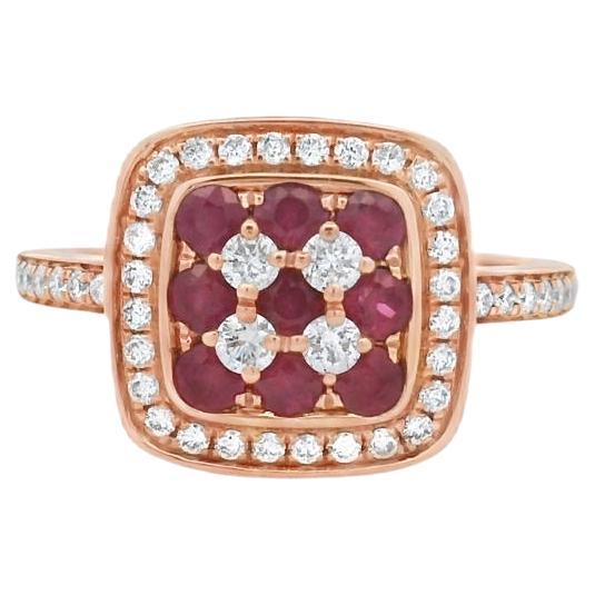 Ruby and Diamond Cushion Halo Ring 1.30ct in 14K Rose Gold Size 7