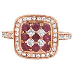 Ruby and Diamond Cushion Halo Ring 1.30ct in 14K Rose Gold Size 7