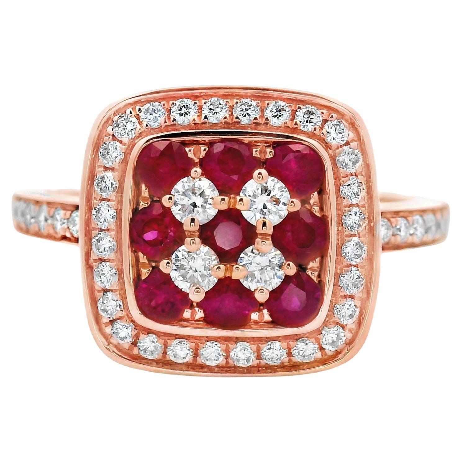 Rubin und Diamant Cushion Halo Ring 1,30ct in 14K Rose Gold Größe 7