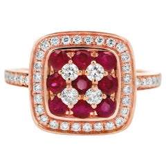 Ruby and Diamond Cushion Halo Ring 1.30ct in 14K Rose Gold Size 7