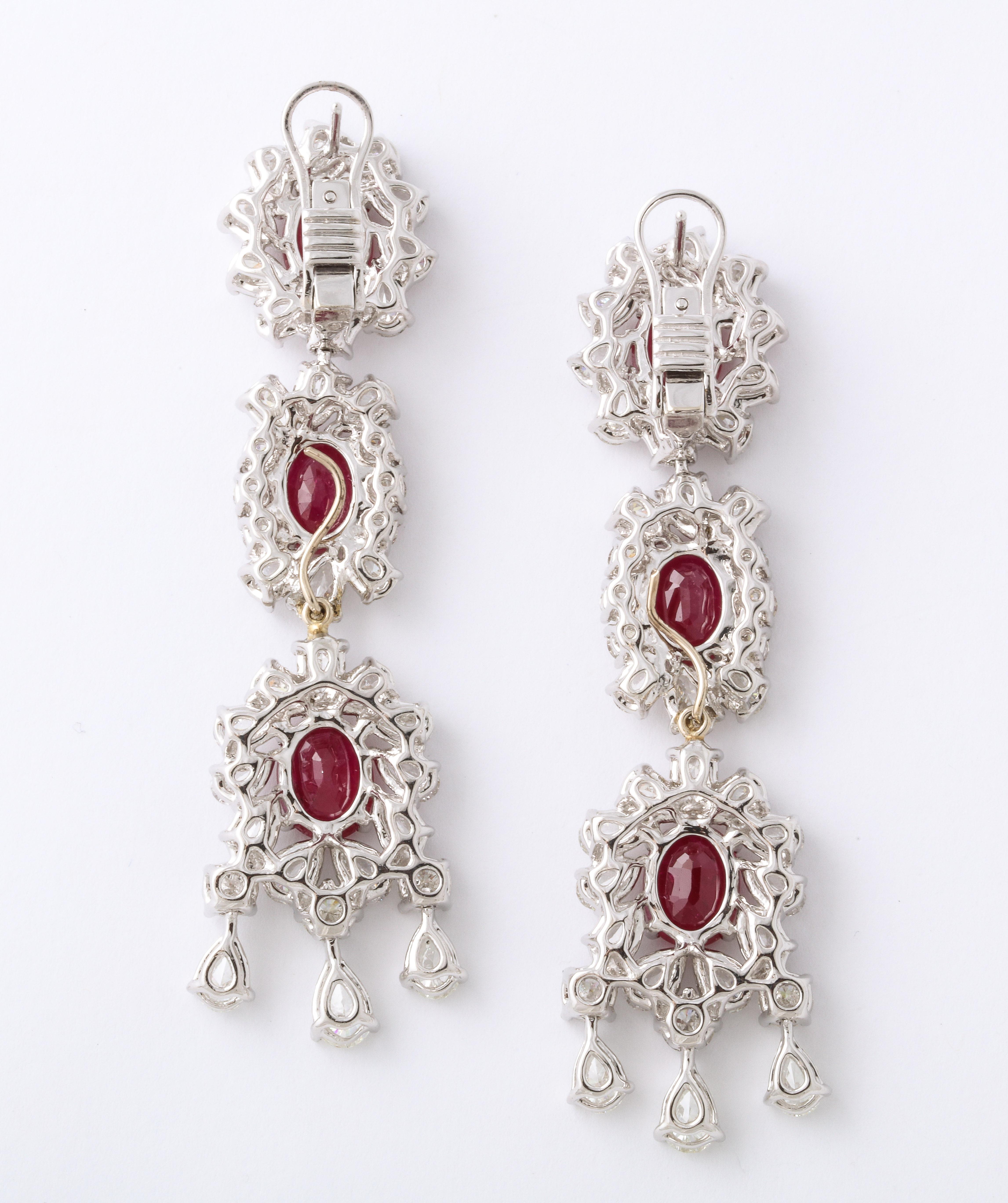 Women's or Men's Ruby and Diamond Dangle Drop Earrings