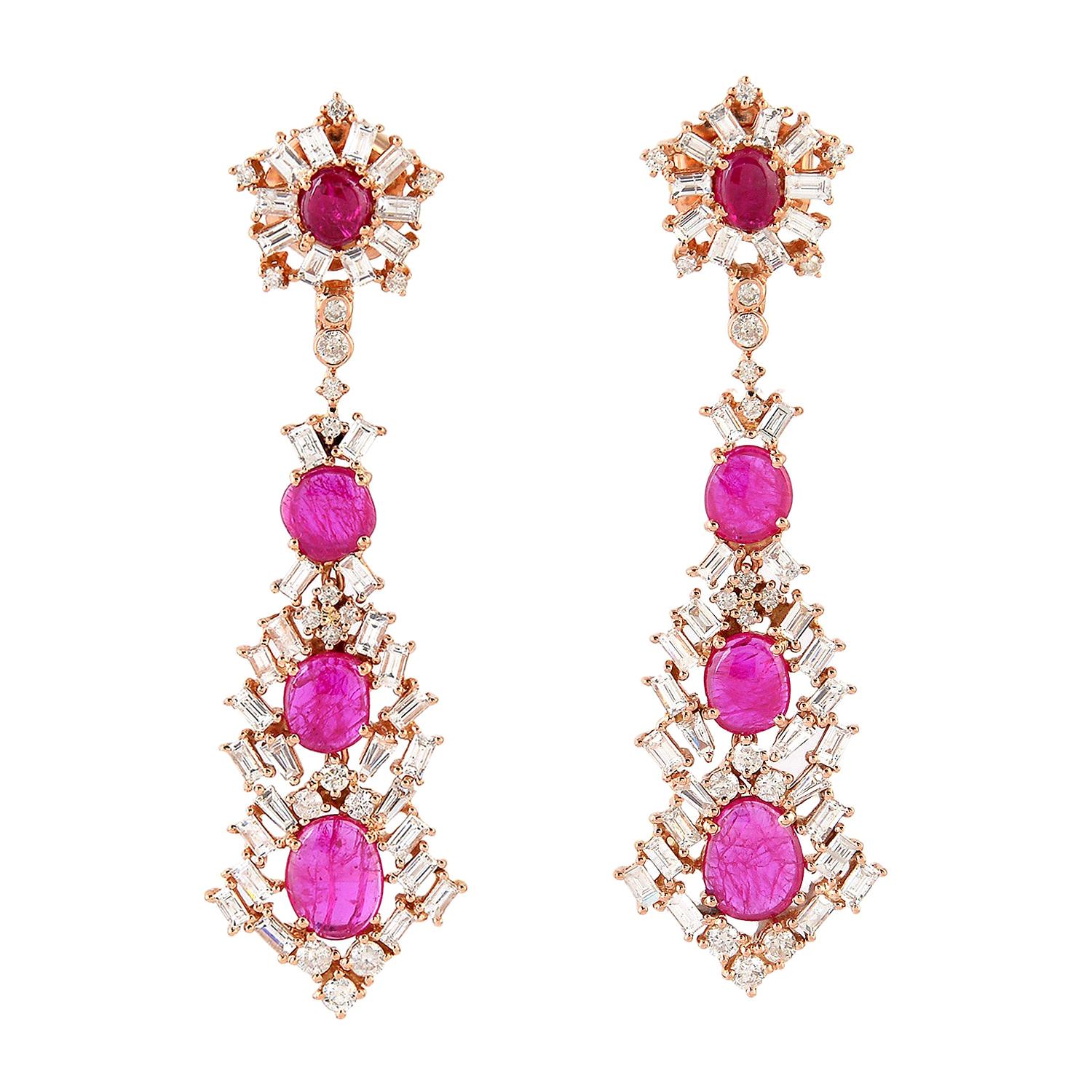 Ruby and Diamond Dangle Earring in 18k Gold