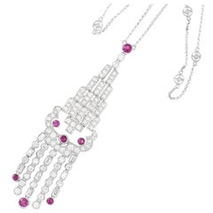 Ruby and Diamond Dangle Pendant Necklace Ruby and Diamond Dangle Pendant Necklace